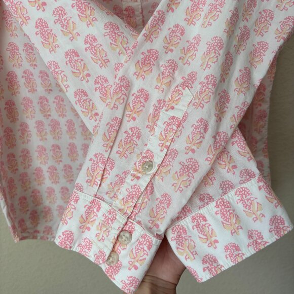 Faherty Organic Cotton Malibu Pink Taj Floral Long Sleeve Boyfriend Shirt - Picture 7 of 12